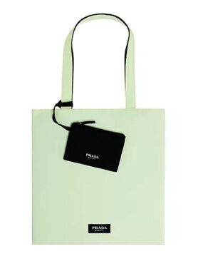 Authentic Prada Beauty Vibrant Mint Green Tote with Detachable Black Pouch